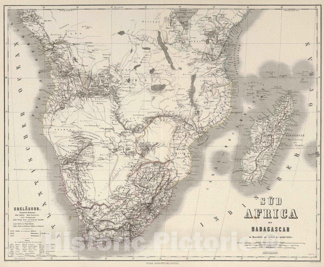 Historic Map : 1879 Southern Africa with Madagascar. - Vintage Wall Art