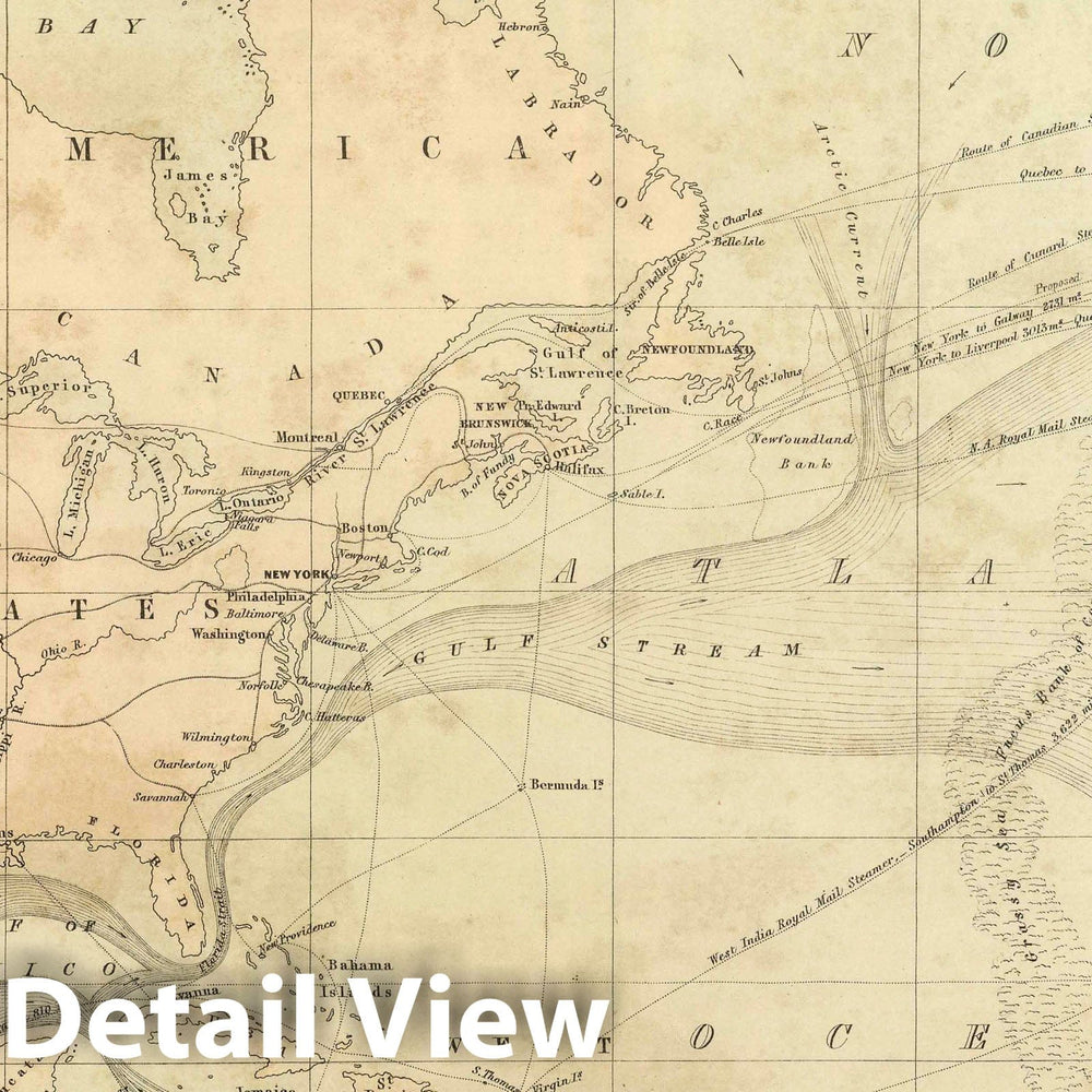 Historic Map : National Atlas - 1856 Chart Shewing (sic) the Communication between Europe, North America, and the Pacific. - Vintage Wall Art