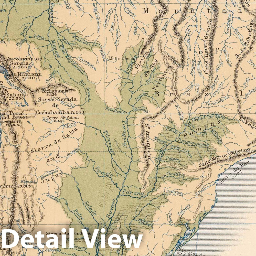 Historic Map : 1852 Mountains, Table Lands, Plains & Valleys of South America - Vintage Wall Art