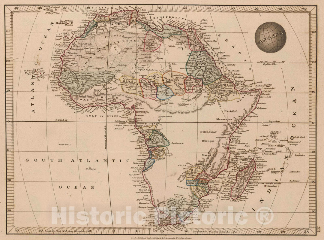 Historic Map : 1825 Africa - Vintage Wall Art