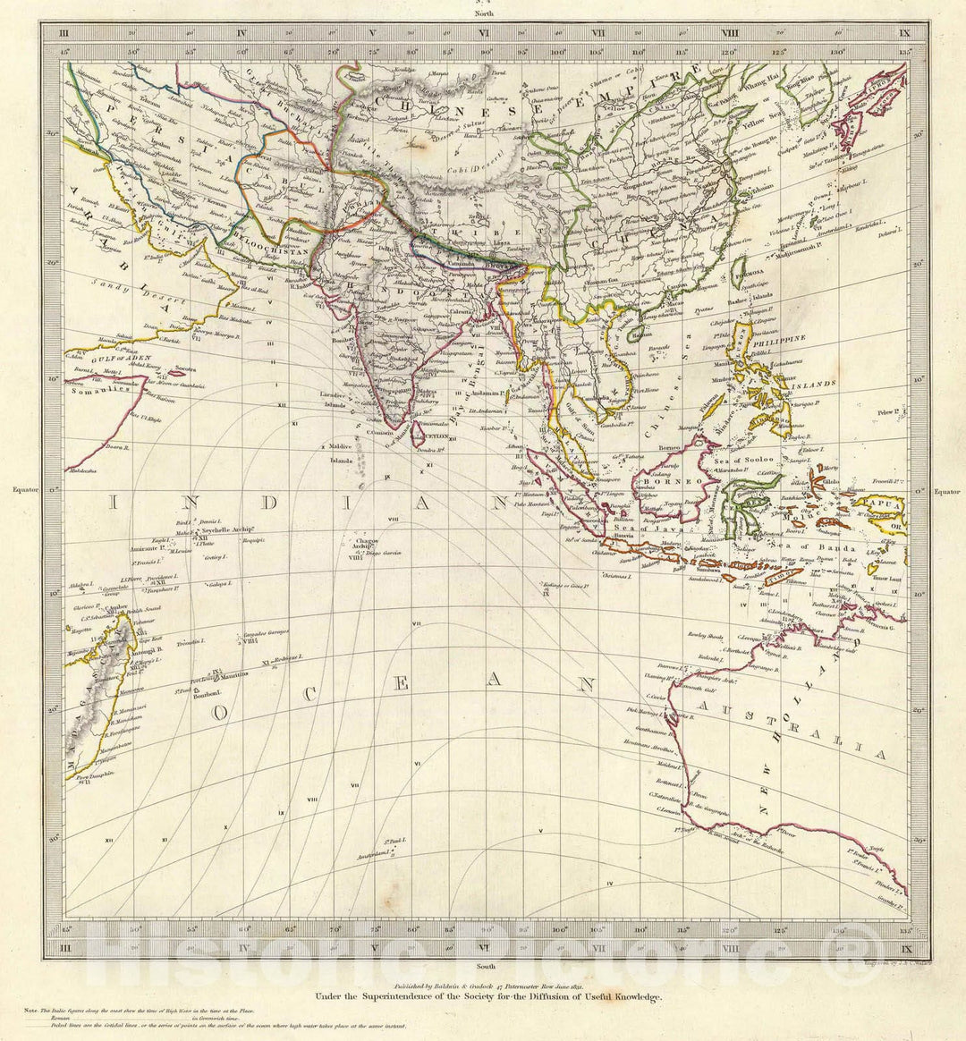 Historic Map : 1831 (World, gnomonic proj. IV. Asia) - Vintage Wall Art