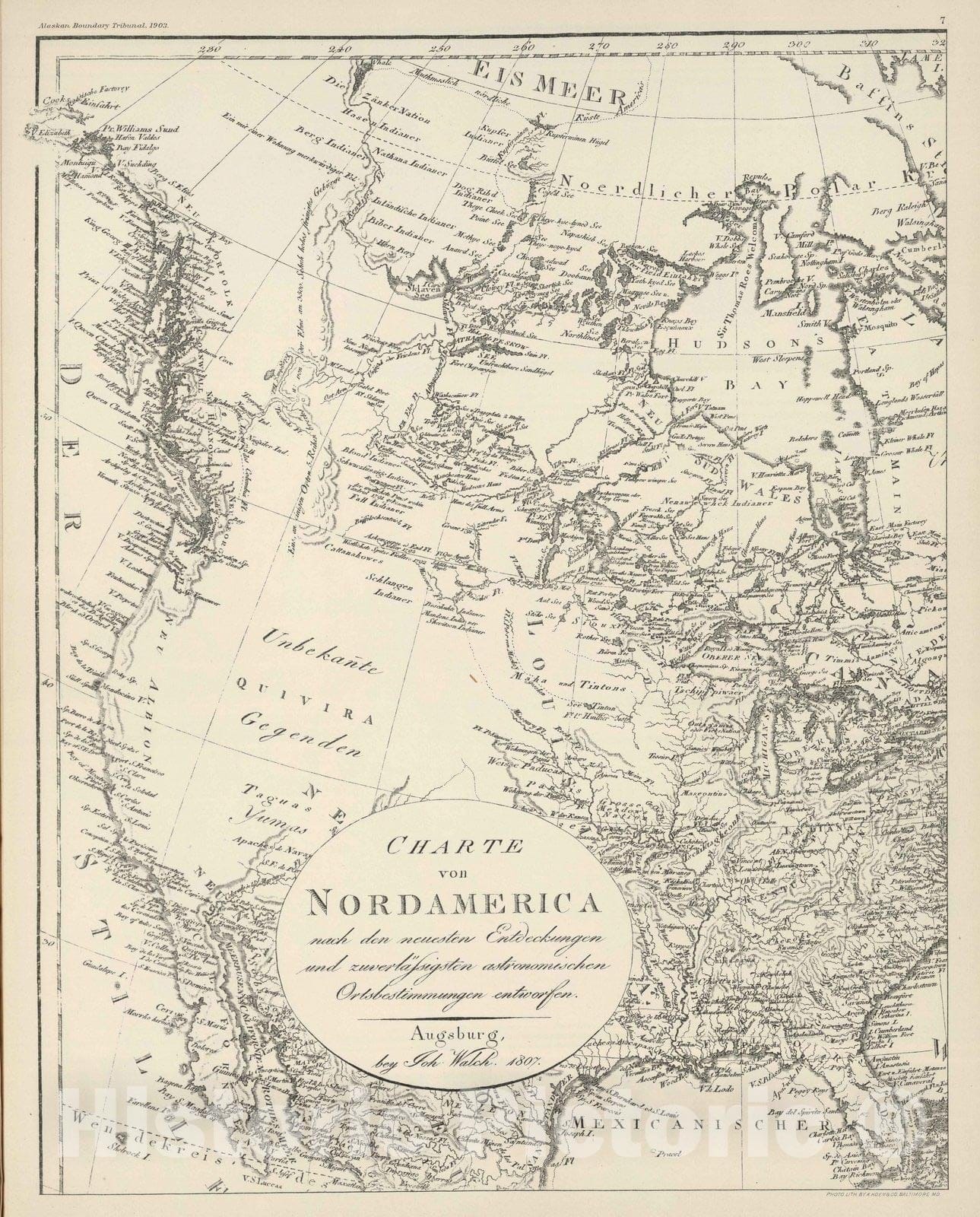 Historic Map : 1807 Walch's North America (portion). - Vintage Wall Art