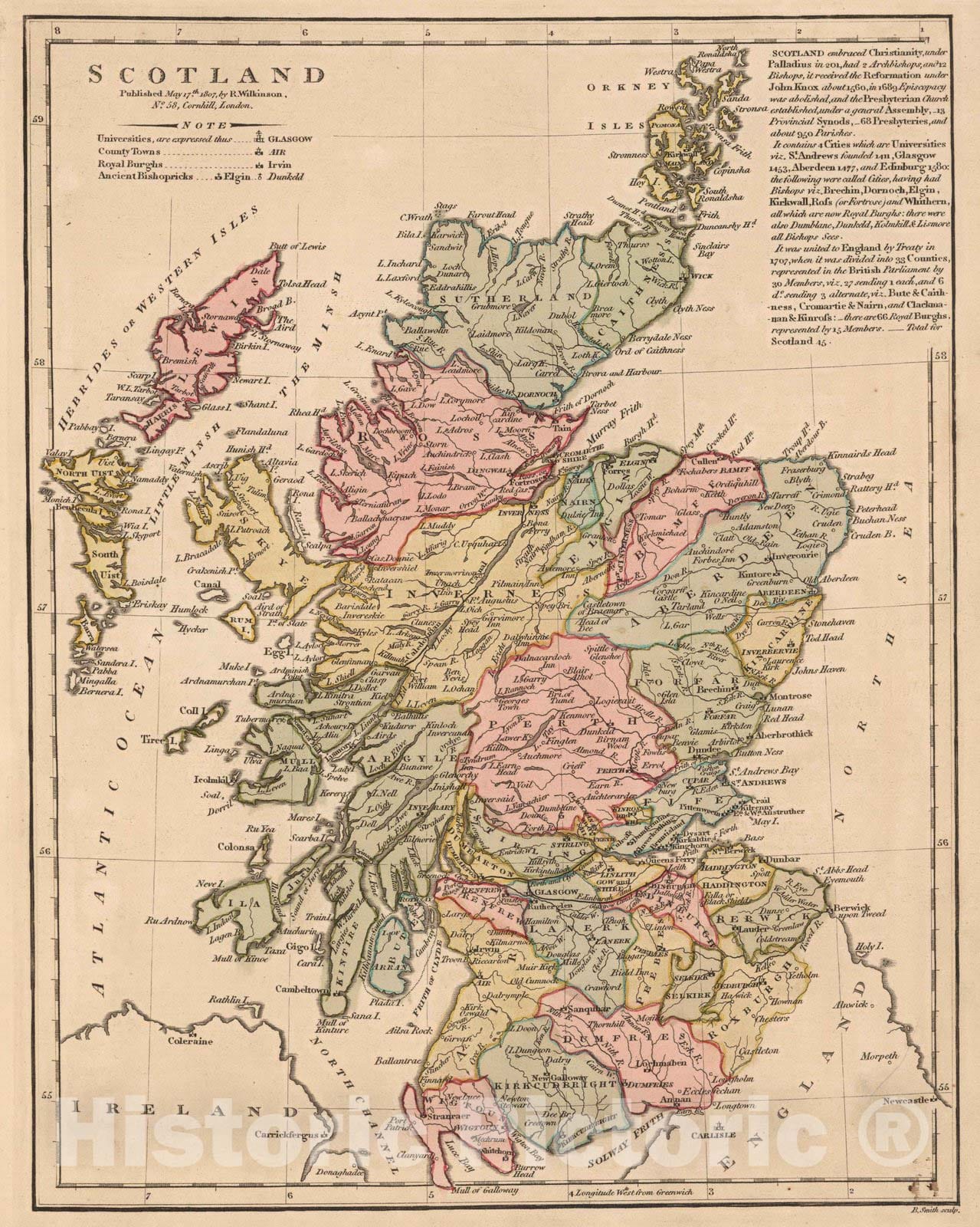 Historic Map : 1808 Scotland. v1 - Vintage Wall Art