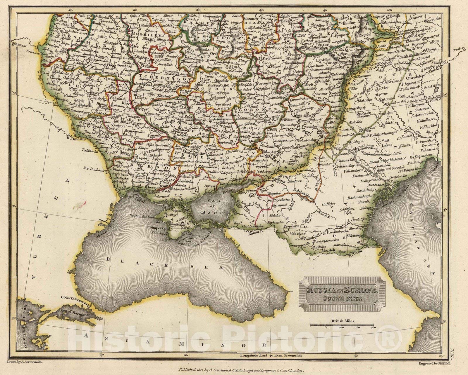 Historic Map : 1817 Russia in Europe. South Part - Vintage Wall Art