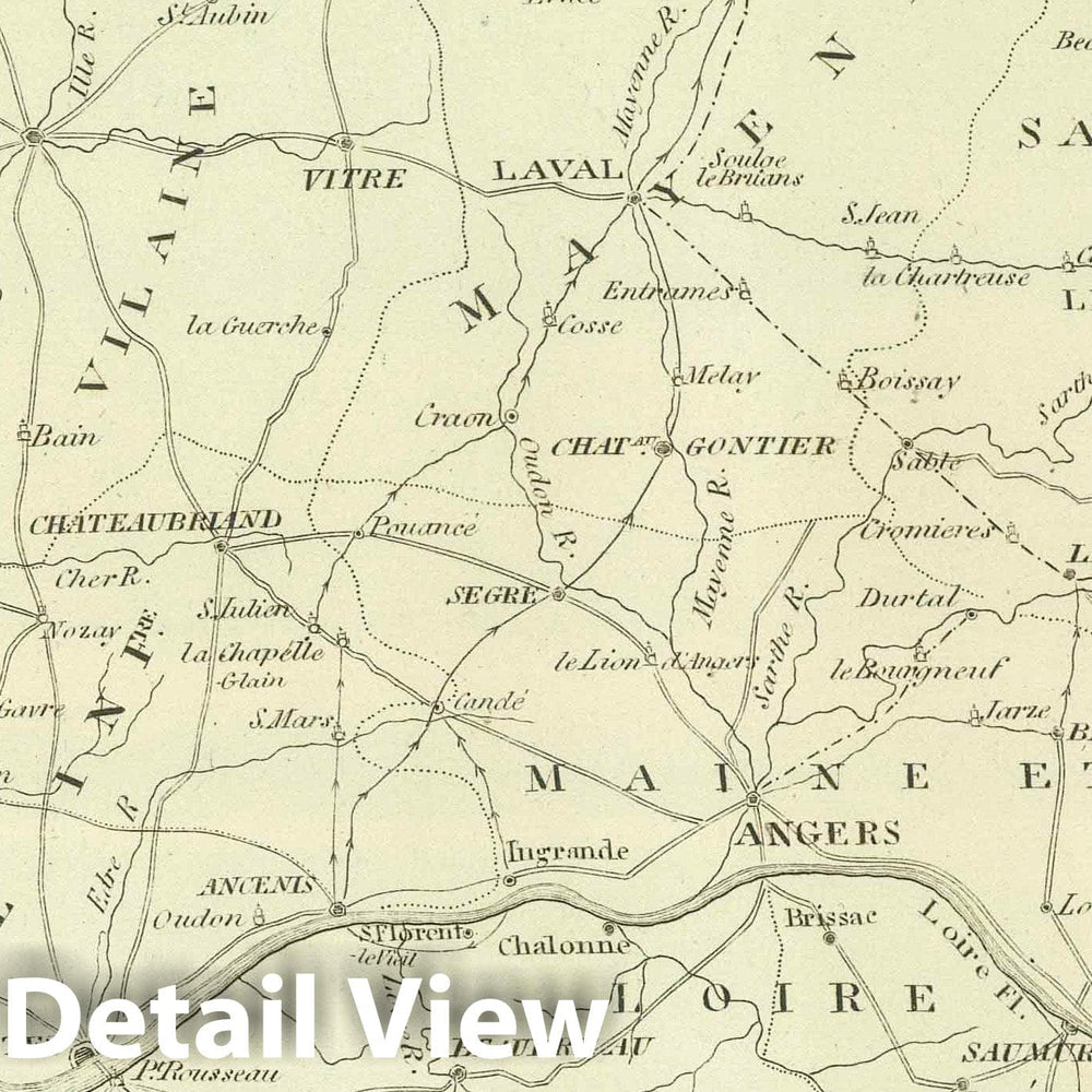 Historic Map : 1824 Historic Wall Map of the Vendee, South of the Loire and North of Brittany North of that River. - Vintage Wall Art