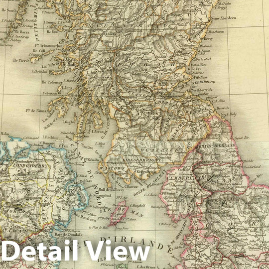 Historic Map : Ireland; Scotland, Britain 1824 Composite: Carte des Iles Britanniques. , Vintage Wall Art