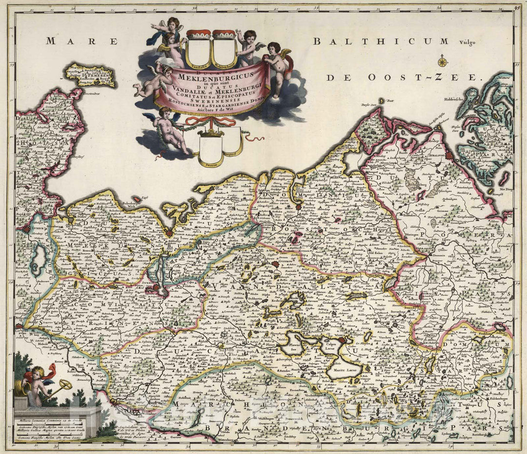 Historic Map : Meklenburg , Germany 1682 Ducatus Meklenburgicus. , Vintage Wall Art