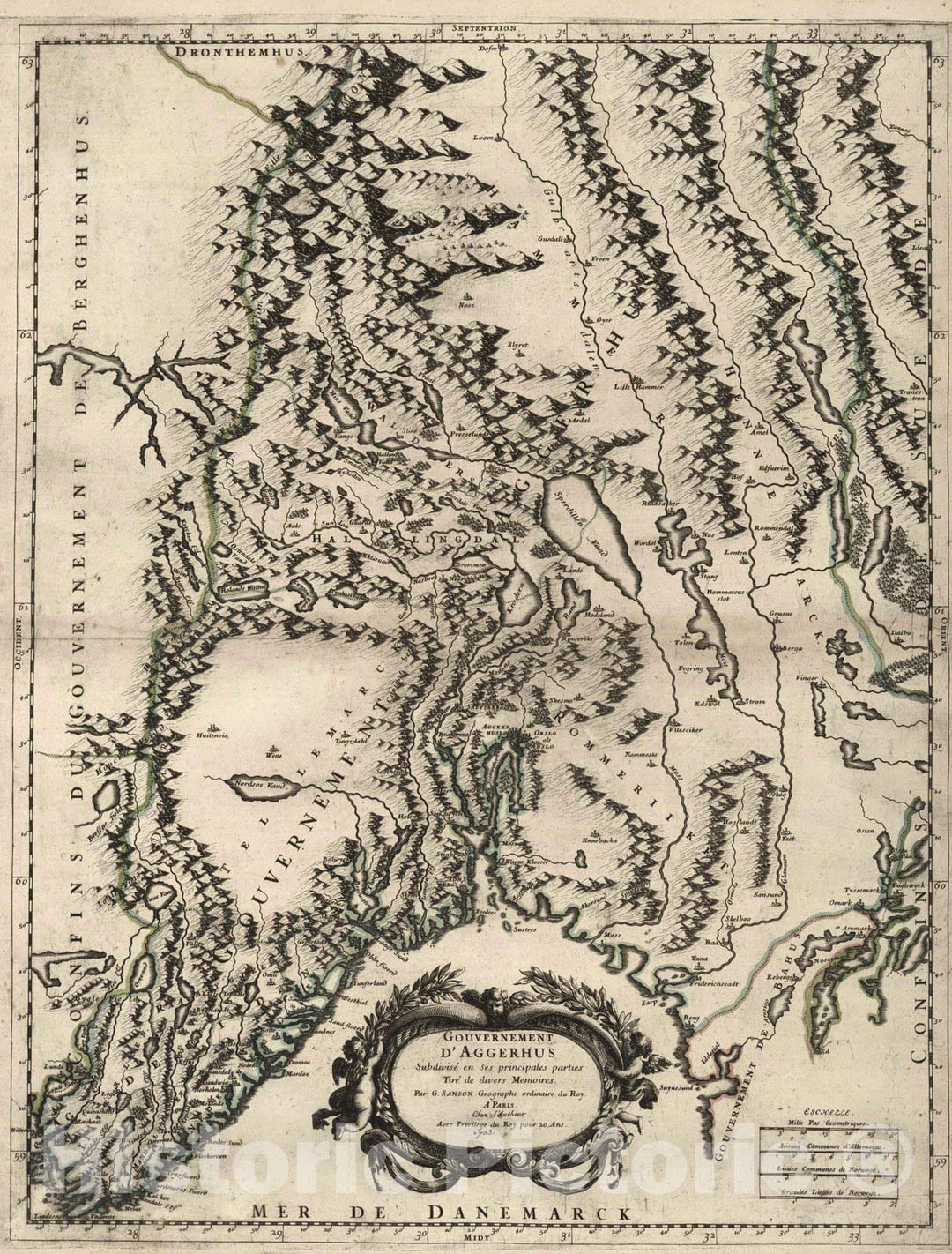 Historic Map : Norway, 1703 Aggerhus, Norway. , Vintage Wall Art