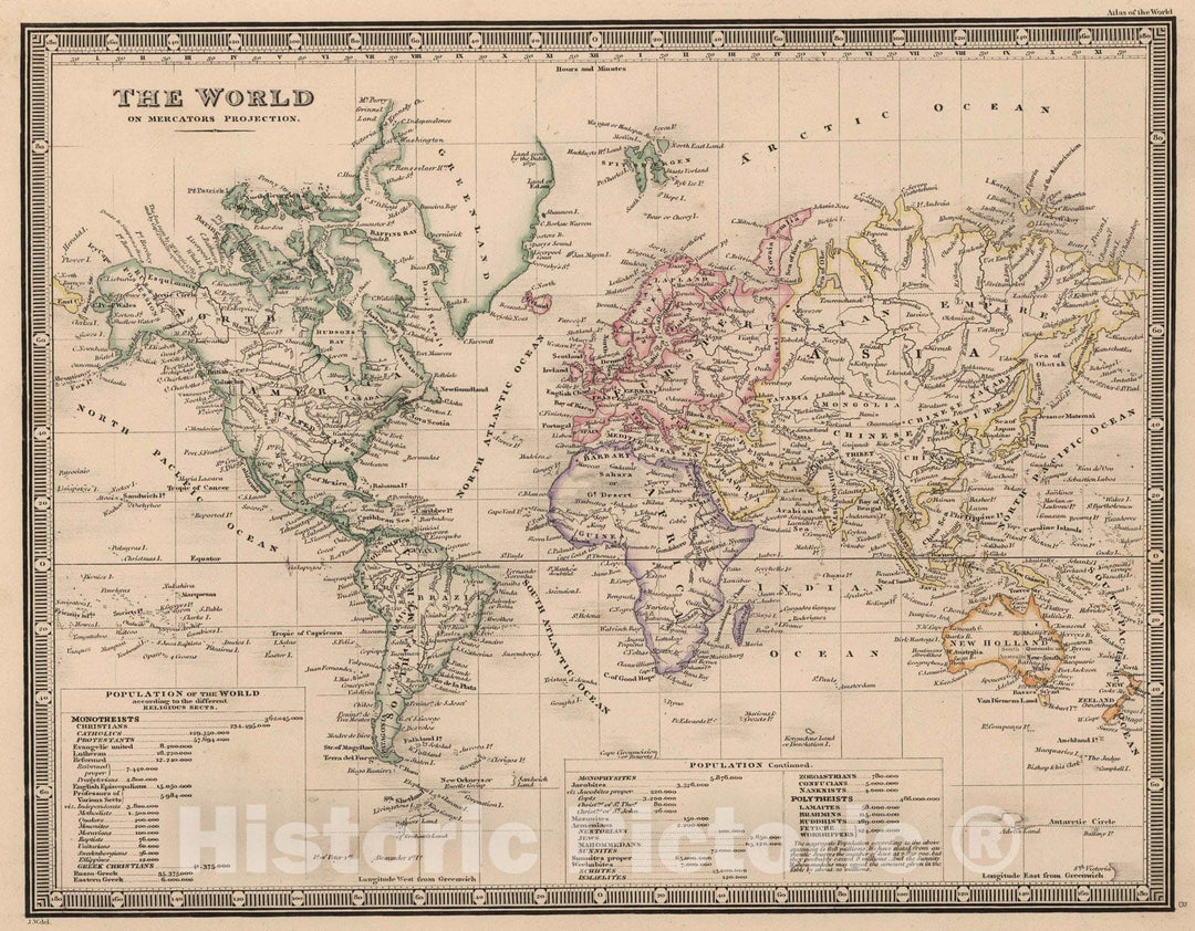 Historic Map : 1864 World on Mercator Projection - Vintage Wall Art