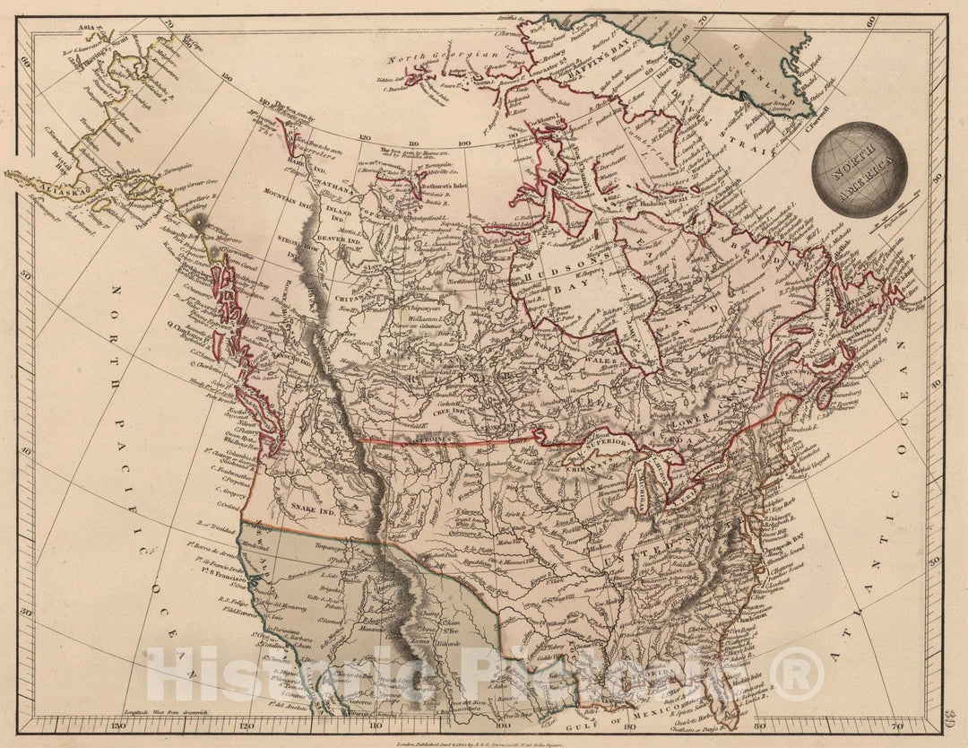 Historic Map : 1825 North America : Vintage Wall Art