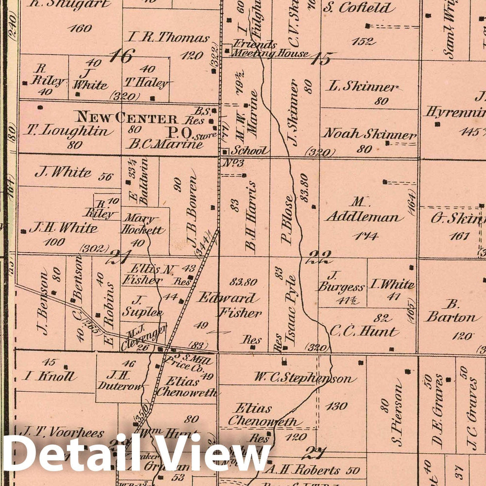 Historic Map : 1874 Franklin Township, Wayne County, Indiana. Williamsburgh. - Vintage Wall Art