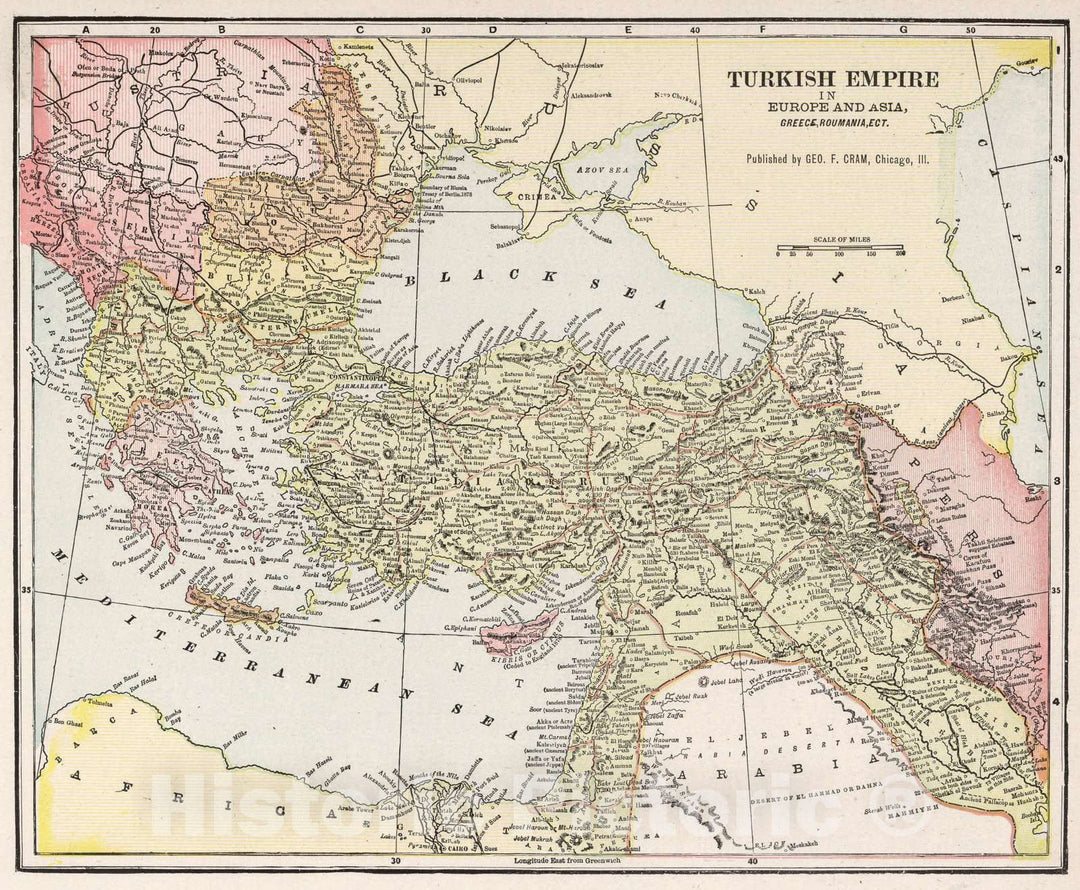 Historic Map : 1901 Turkish Empire in Europe and Asia, Greece, Romania, et - Vintage Wall Art