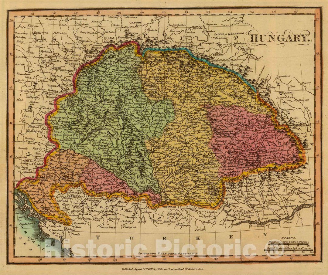 Historic Map : 1811 Hungary. - Vintage Wall Art