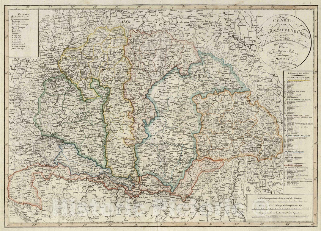 Historic Map : Hungary, Transylvania, Romania 1817 XXXIX. Hungary. Transylvania, Romania. , Vintage Wall Art