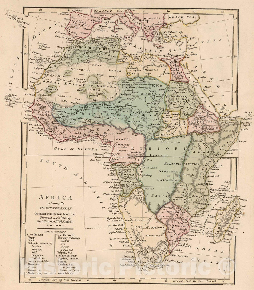 Historic Map : 1800 Africa including the Mediterranean, Reduced from the Four Sheet Map. v1 - Vintage Wall Art