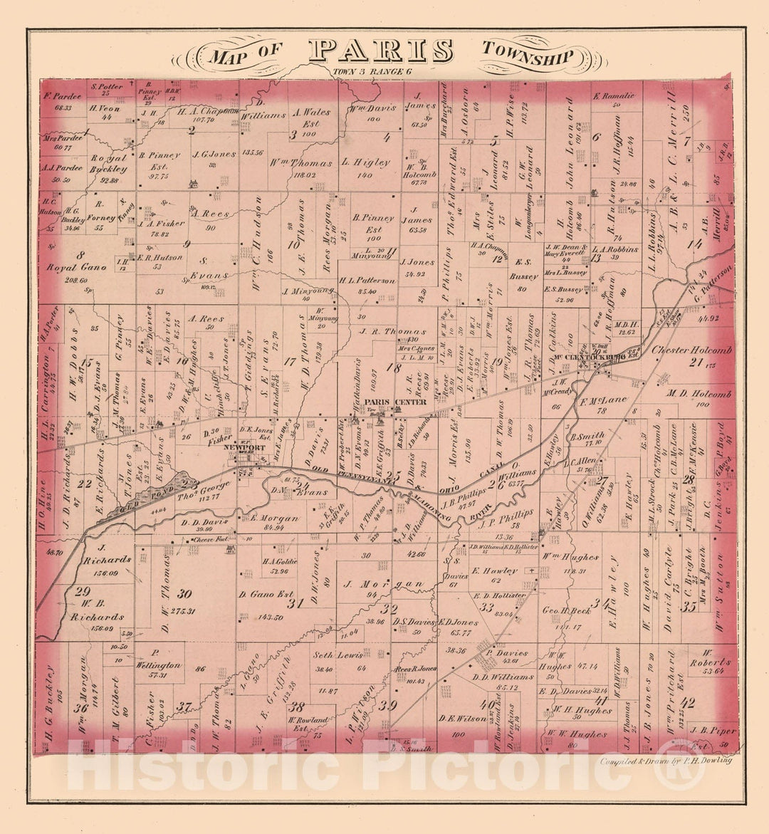 Historic Map - 1874 Paris Township, Portage County, Ohio. - Vintage Wall Art