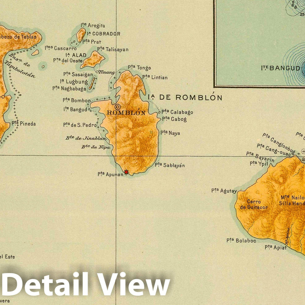 Historic Map : Philippines, 1899 No. 16. Romblon, Tablas y Sibuyan. , Vintage Wall Art