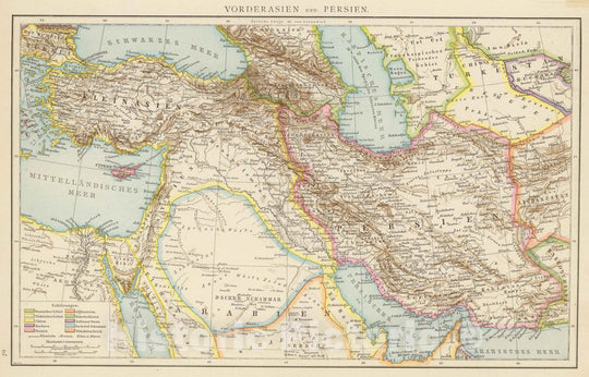 Historic Wall Map : Iran; Turkey, Middle East 1881 Vorderasien, Persien. , Vintage Wall Art