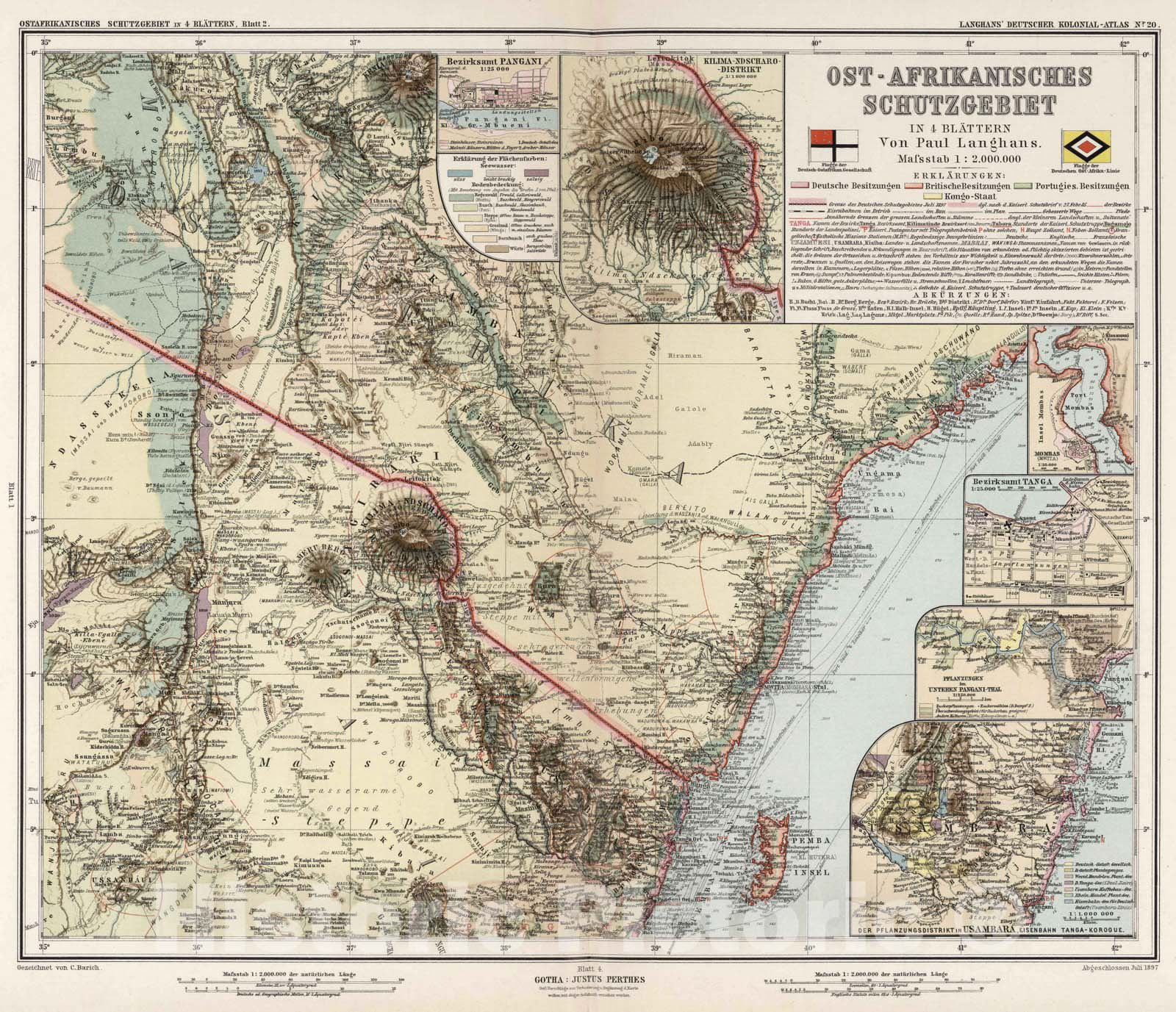 Historic Map : Kenya, 1897 Nr. 20. Ostafrikanisches Schutzgebiet in 4 Blaettern, Blatt 2. (East African reserve in 4 sheets, sheet 2.) , Vintage Wall Art