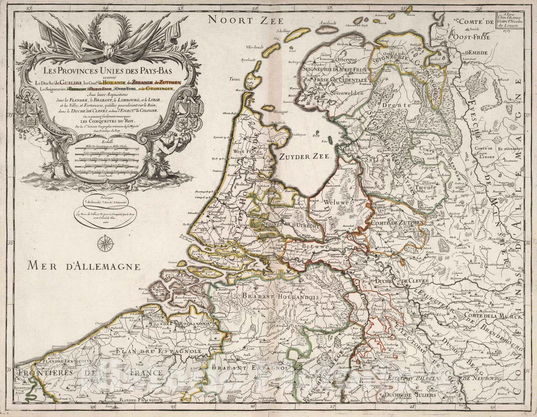 Historic Map : 1705 United Provinces of the Netherlands. - Vintage Wall Art