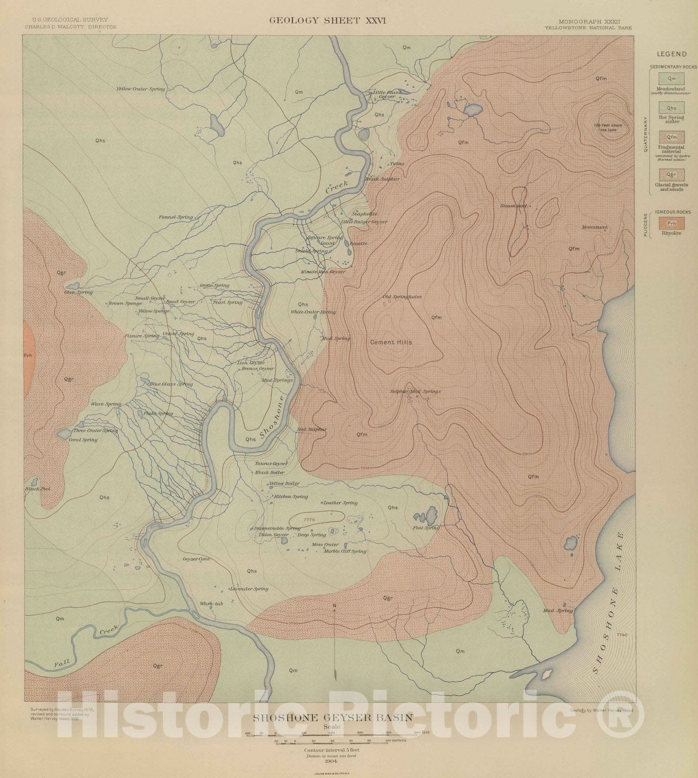 Historic Map : Geologic Atlas - 1904 Shoshone Geyser Basin. - Vintage Wall Art