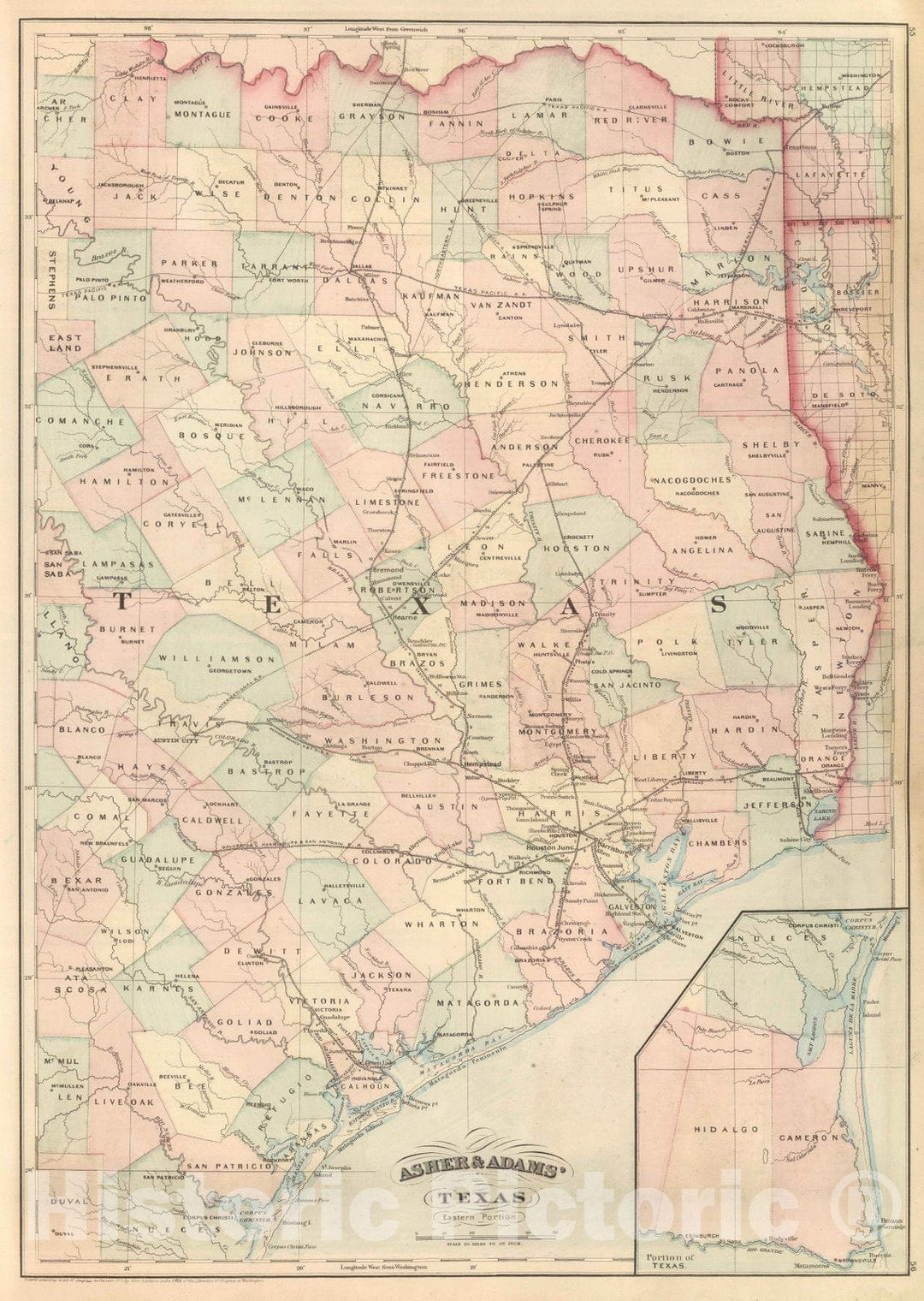 Historic Map : Commercial Reference Book - 1875 Texas, Eastern Portion. - Vintage Wall Art