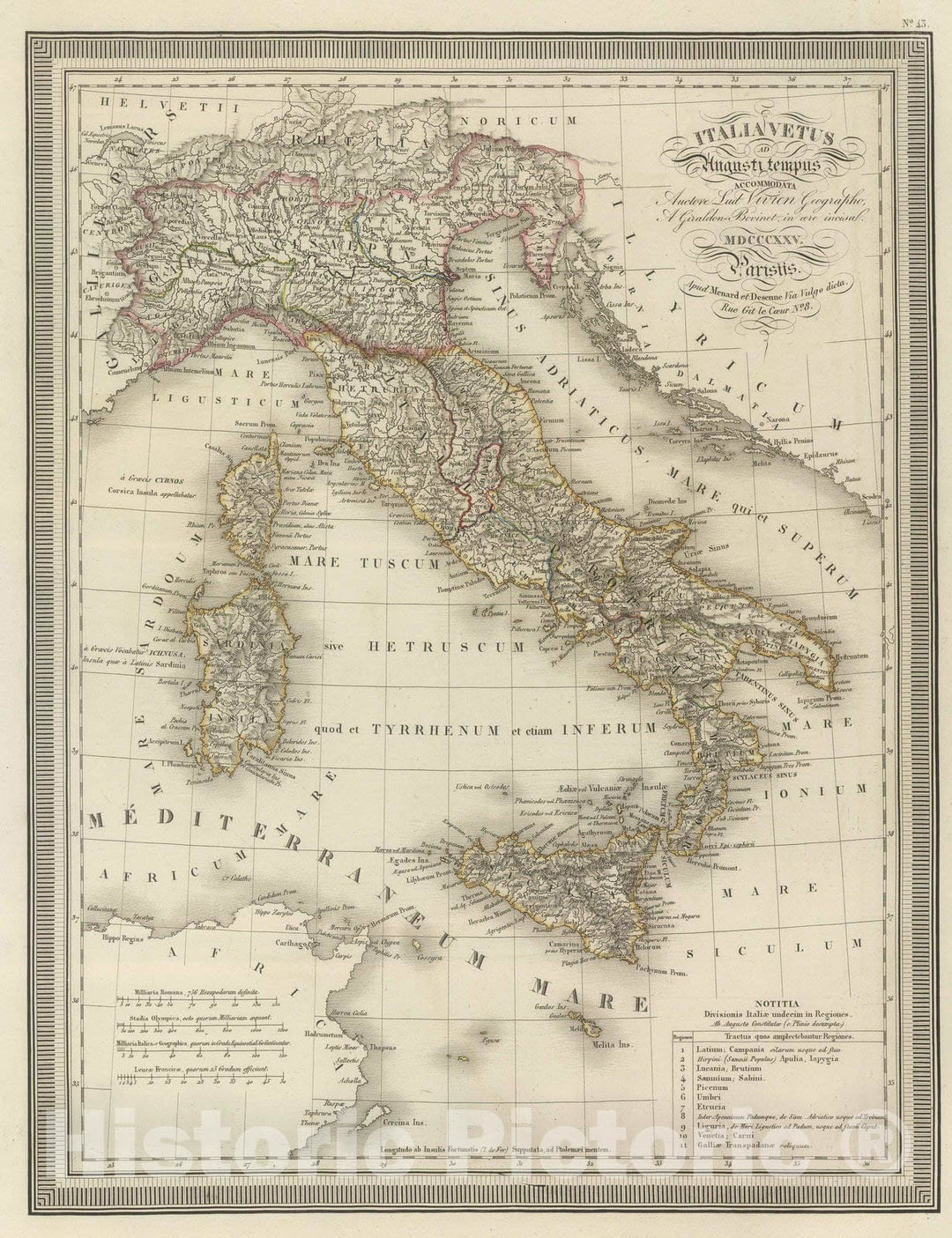 Historic Map : Italy, 1825 Italia Vetus ad Augusti tempus. , Vintage Wall Art