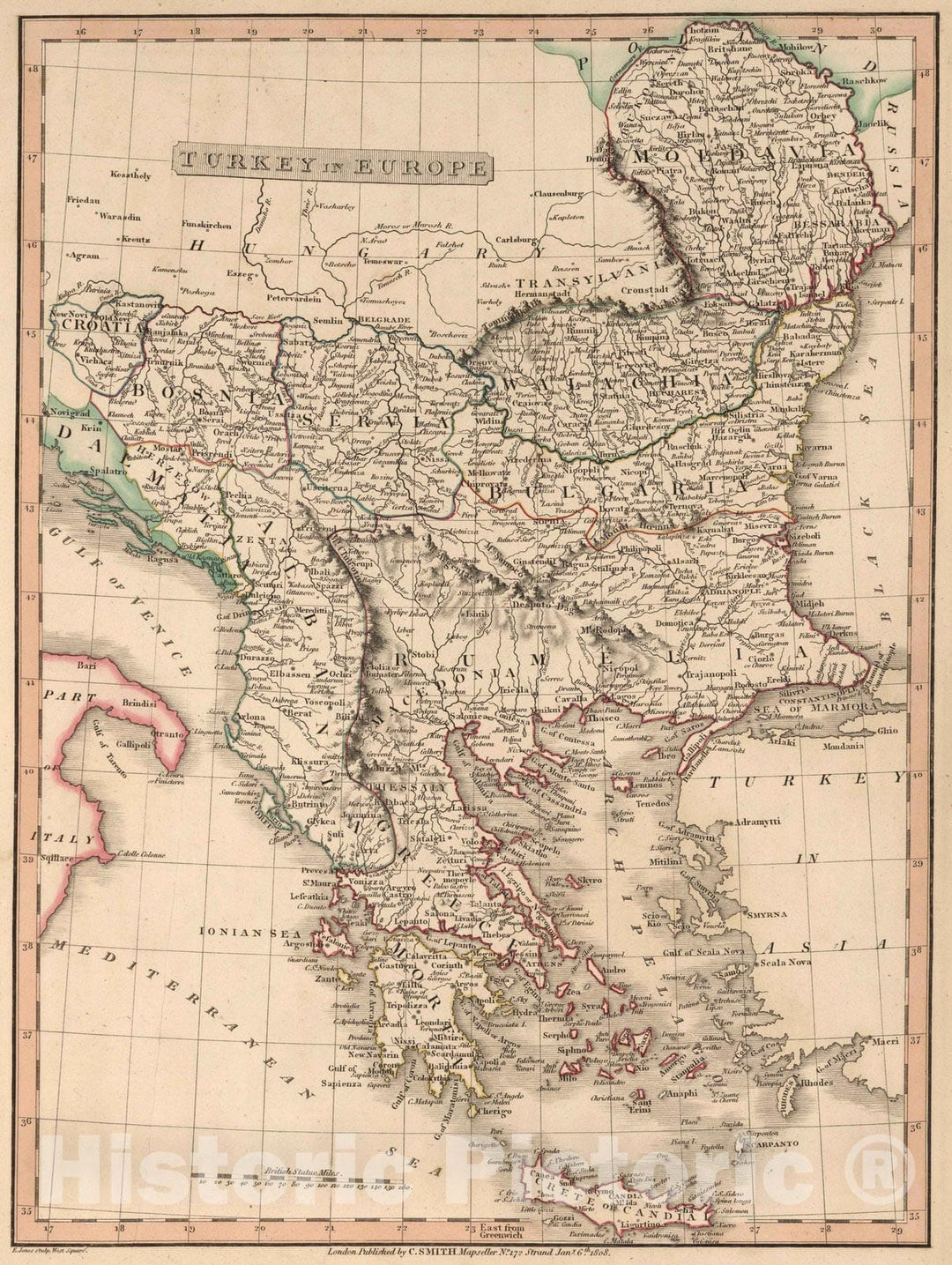 Historic Map : 1808 Turkey in Europe. - Vintage Wall Art