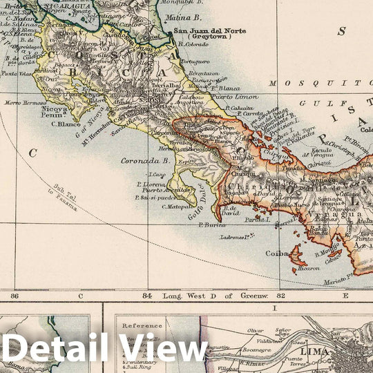 Historic Map : 1906 Central America Showing Relation of Panama & Nicaragua Canals. Lima, Callao. - Vintage Wall Art