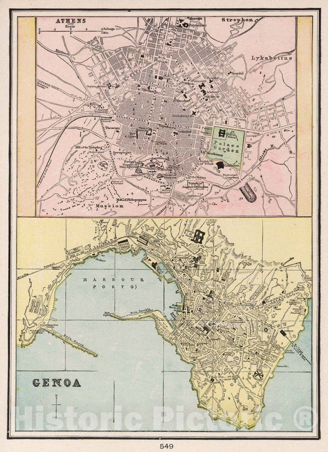 Historic Map : 1901 Athens. (with) Genoa (Italy) - Vintage Wall Art