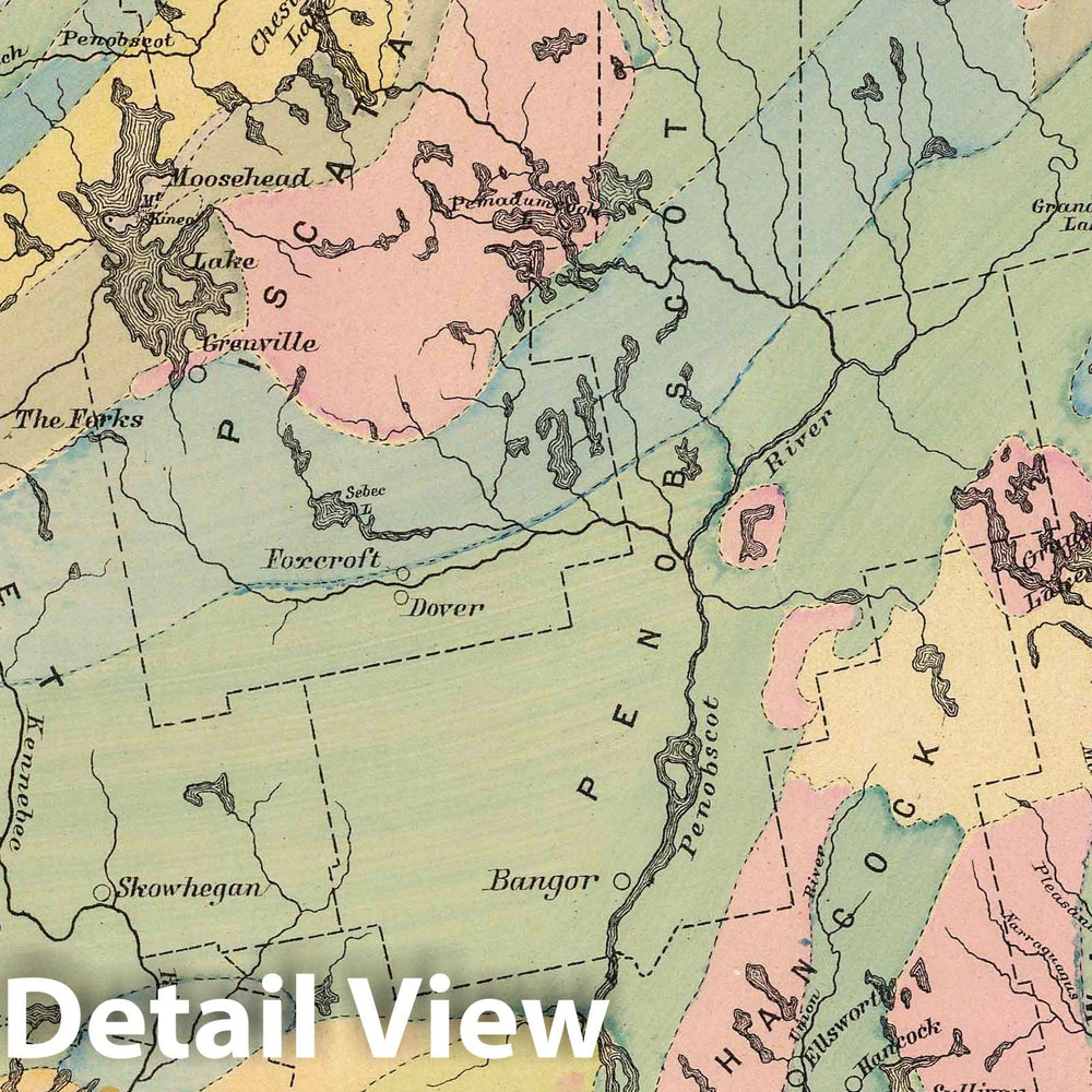 Historic Map : 1885 Geological map of Maine. - Vintage Wall Art