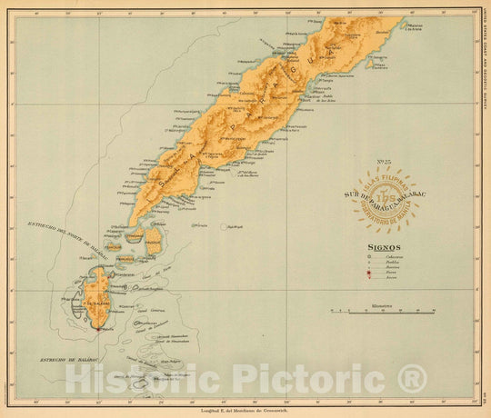 Historic Map : Philippines, 1899 No. 25. Sur de Paragua, Balabac. , Vintage Wall Art