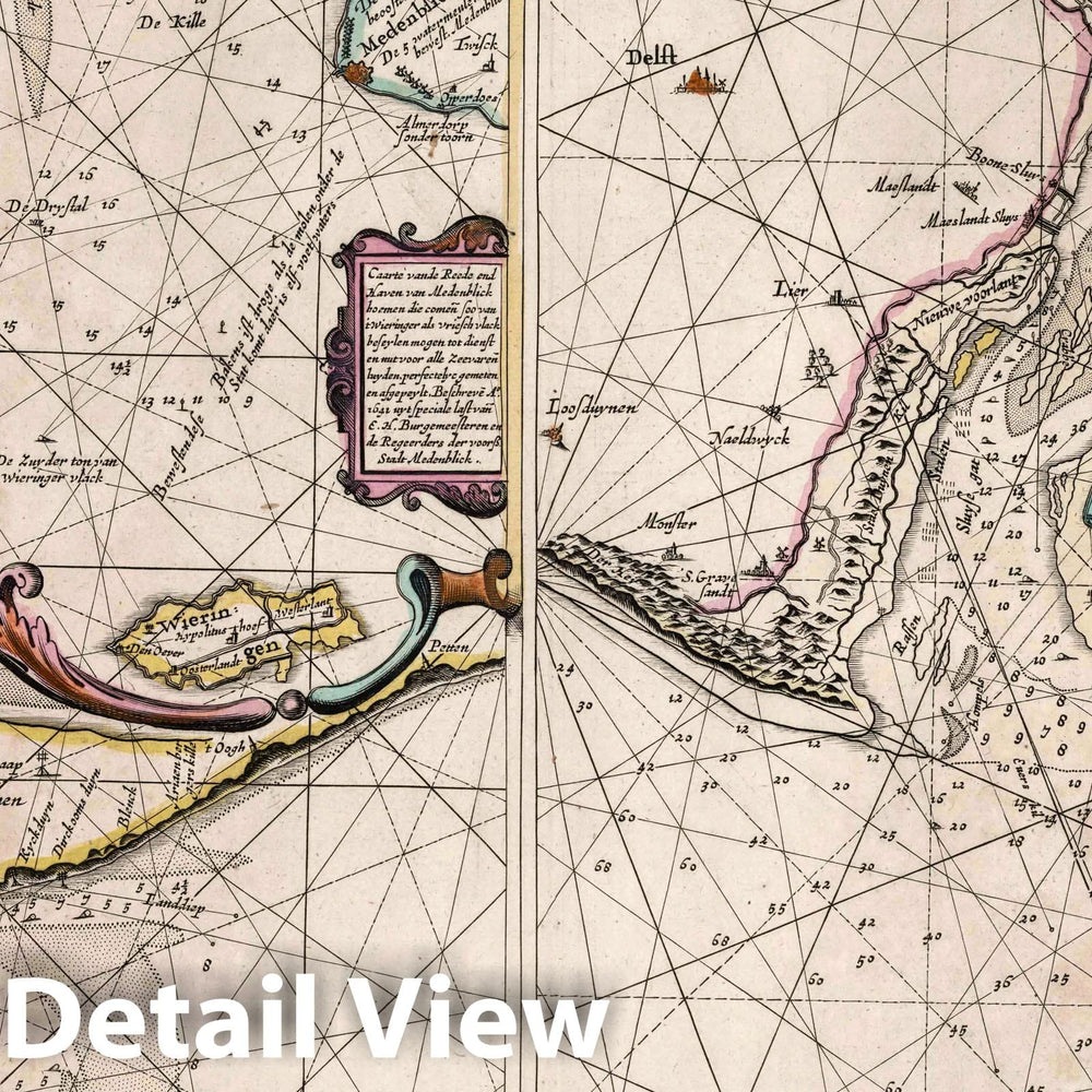 Historic Map : Netherlands, North Sea 1667 De Texel Stroom met de gaten vant Marsdiep. Carte Van De Mase Ende het Goereesche gar. , Vintage Wall Art