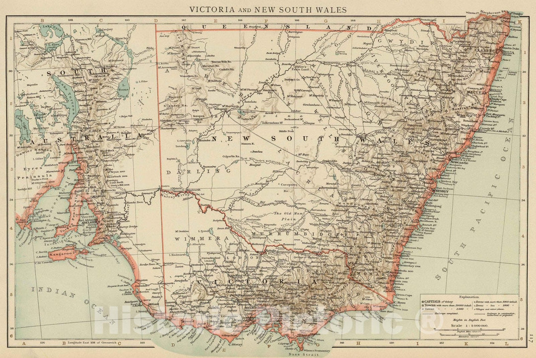 Historic Map : 1895 Victoria, New South Wales. - Vintage Wall Art