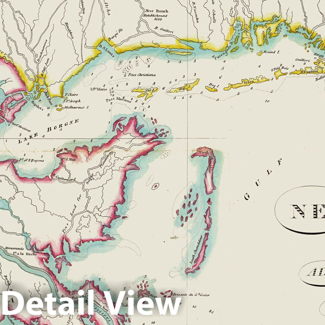 Historic Map : National Atlas - 1815 Map of New Orleans and Adjacent Country. - Vintage Wall Art