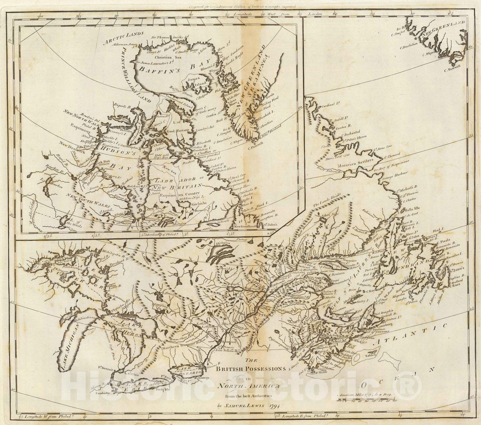 Historic Map : 1796 British Possessions in North America. - Vintage Wall Art