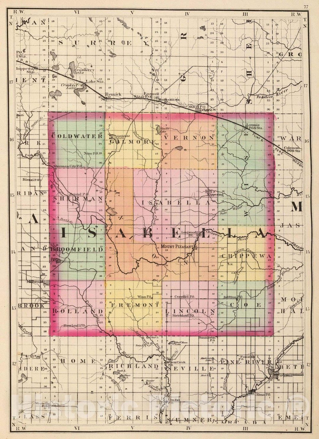 Historic Map : 1873 (Map of Isabella County, Michigan) - Vintage Wall Art