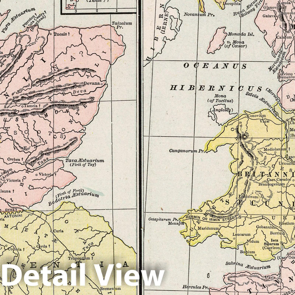 Historic Map : 1901 Scotland; England : Roman period - Vintage Wall Art