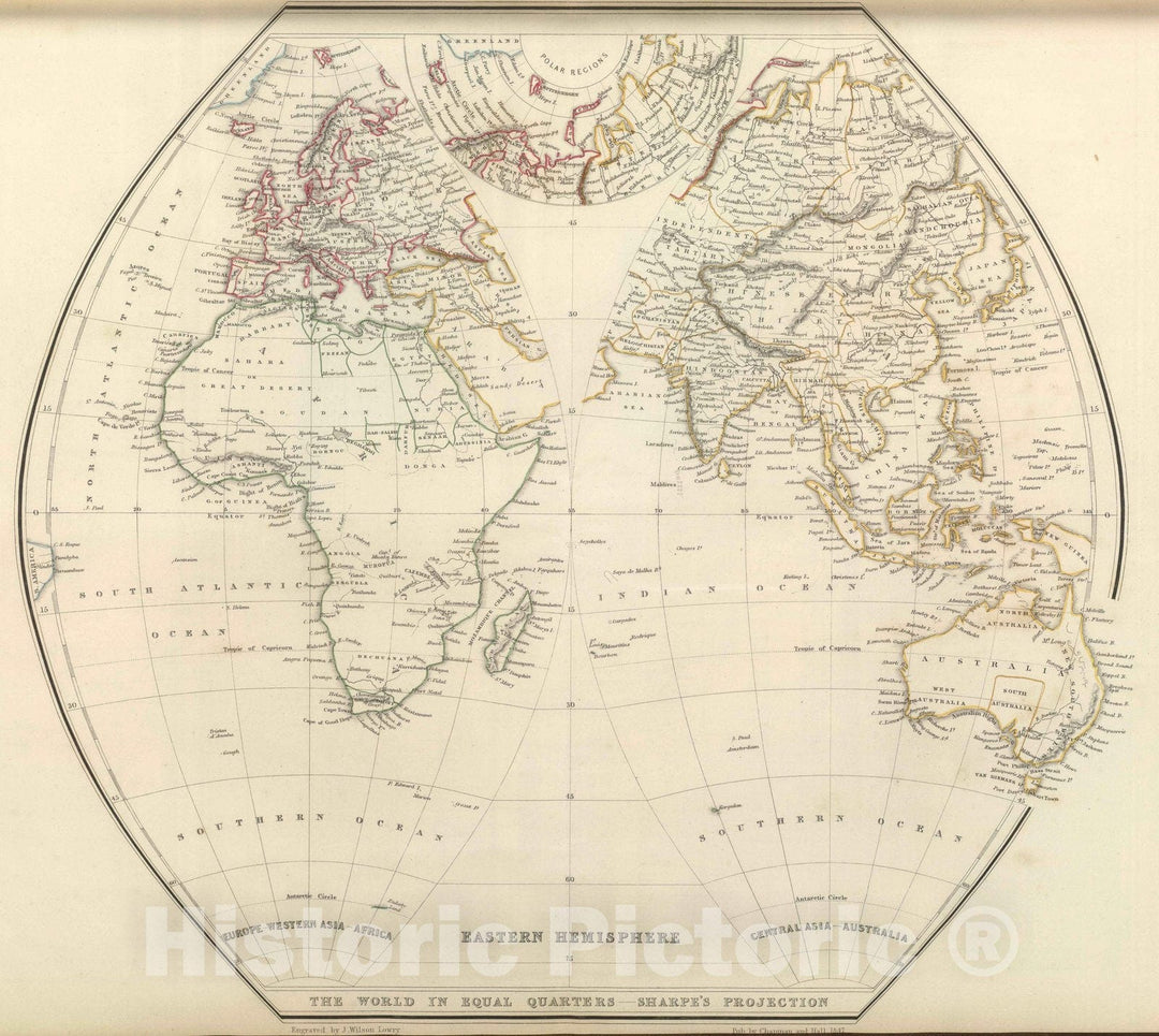 Historic Map : 1847 Eastern Hemisphere. - Vintage Wall Art