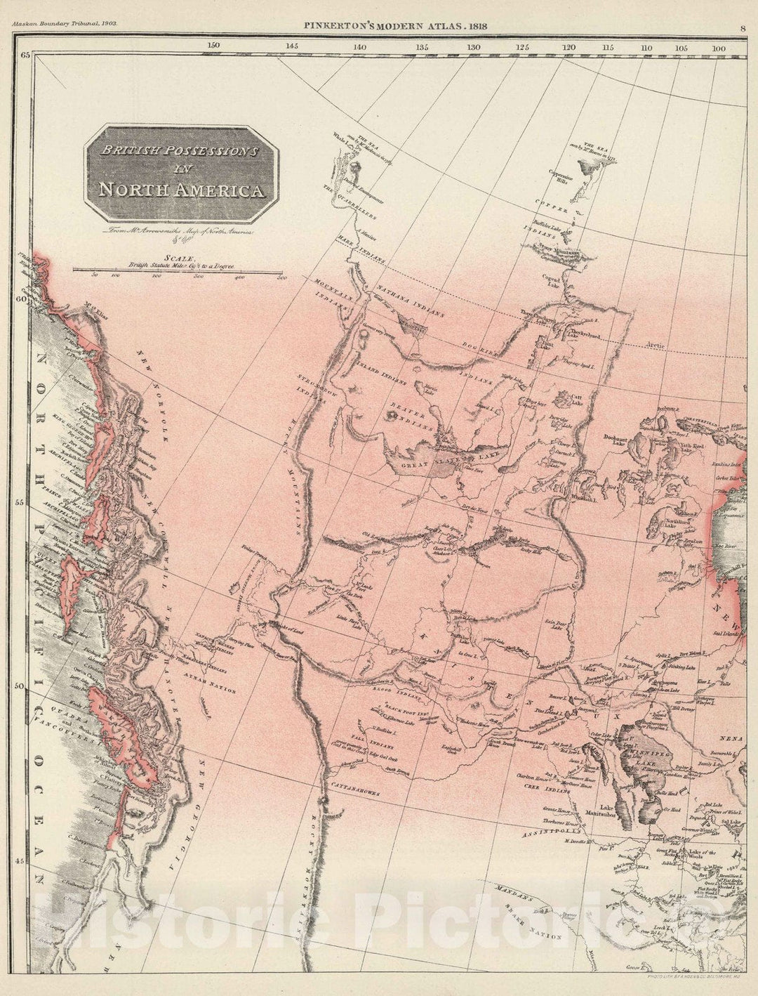 Historic Map : 1818 Pinkerton's British Possessions in North America (portion). - Vintage Wall Art