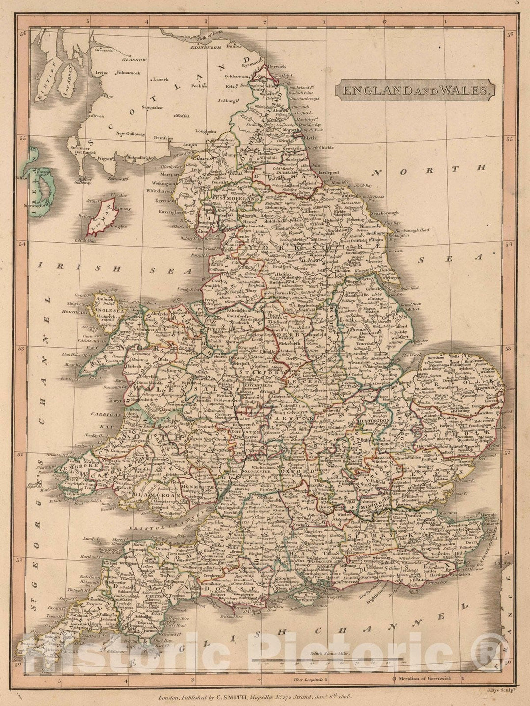 Historic Map : 1808 England and Wales. v1 - Vintage Wall Art