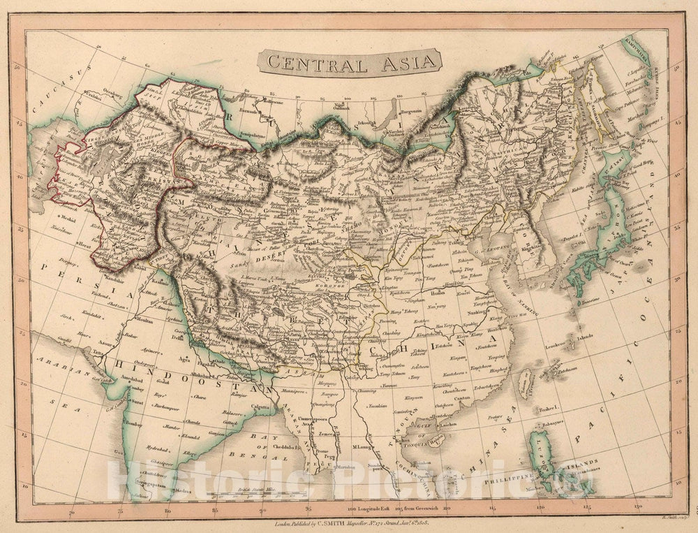 Historic Wall Map : 1808 Central Asia. - Vintage Wall Art