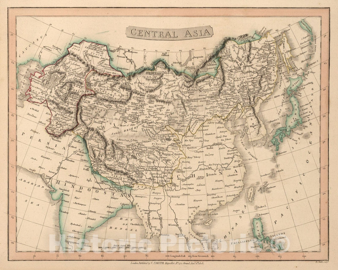 Historic Wall Map : 1808 Central Asia. - Vintage Wall Art