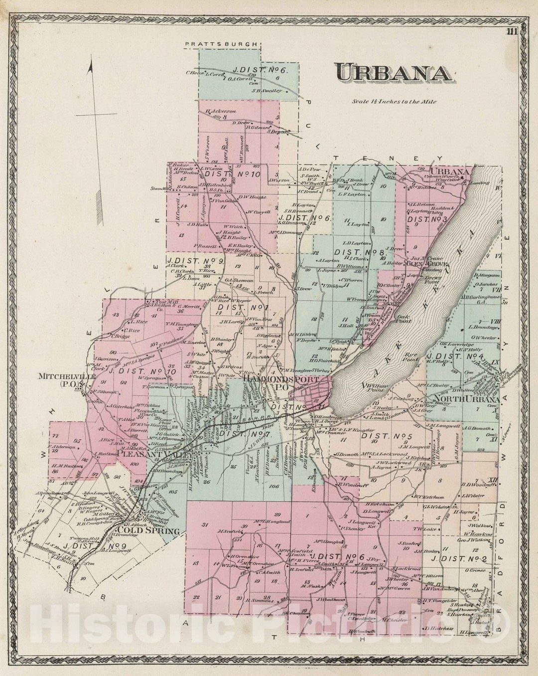 Historic Map : Lake Keuka 1873 Urbana. , Vintage Wall Art