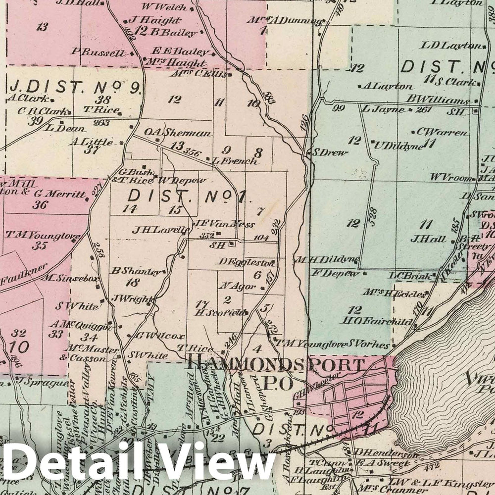 Historic Map : Lake Keuka 1873 Urbana. , Vintage Wall Art