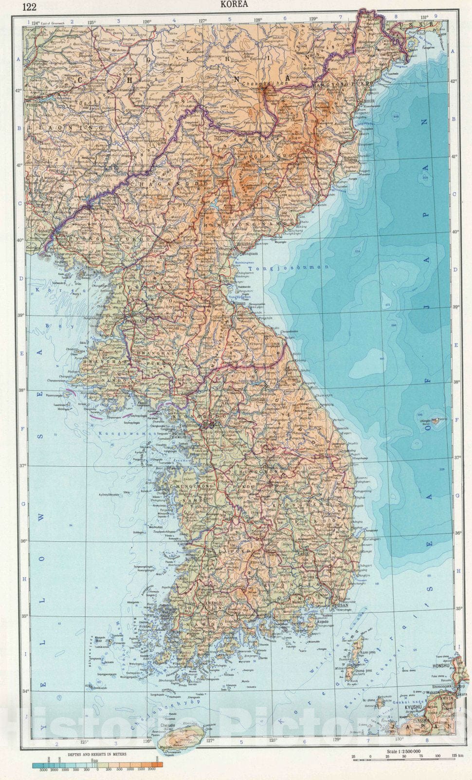 Historic Map : 1967 122. Korea. The World Atlas. - Vintage Wall Art