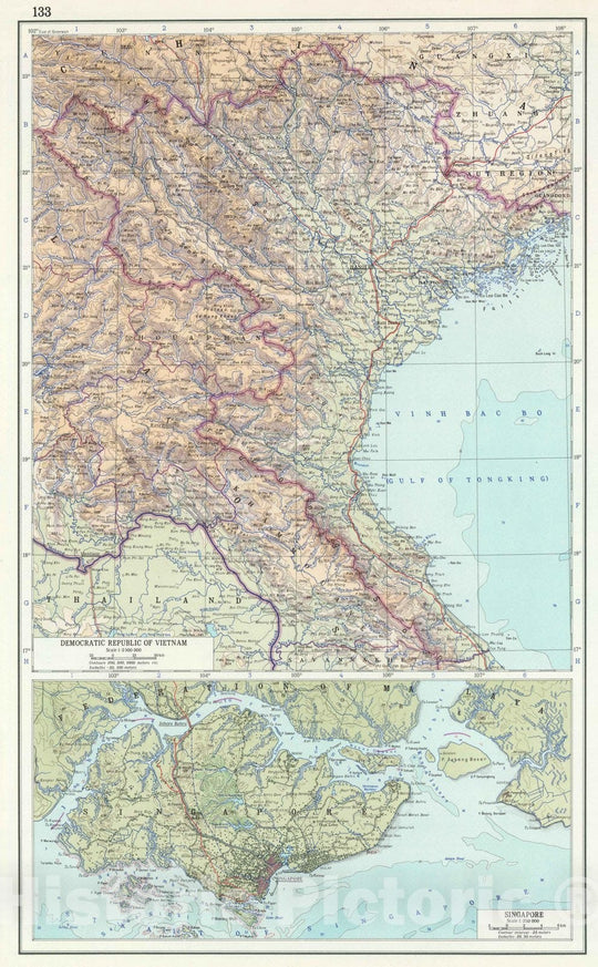 Historic Map : 1967 133. Democratic Republic of Vietnam (North Vietnam). The World Atlas. - Vintage Wall Art