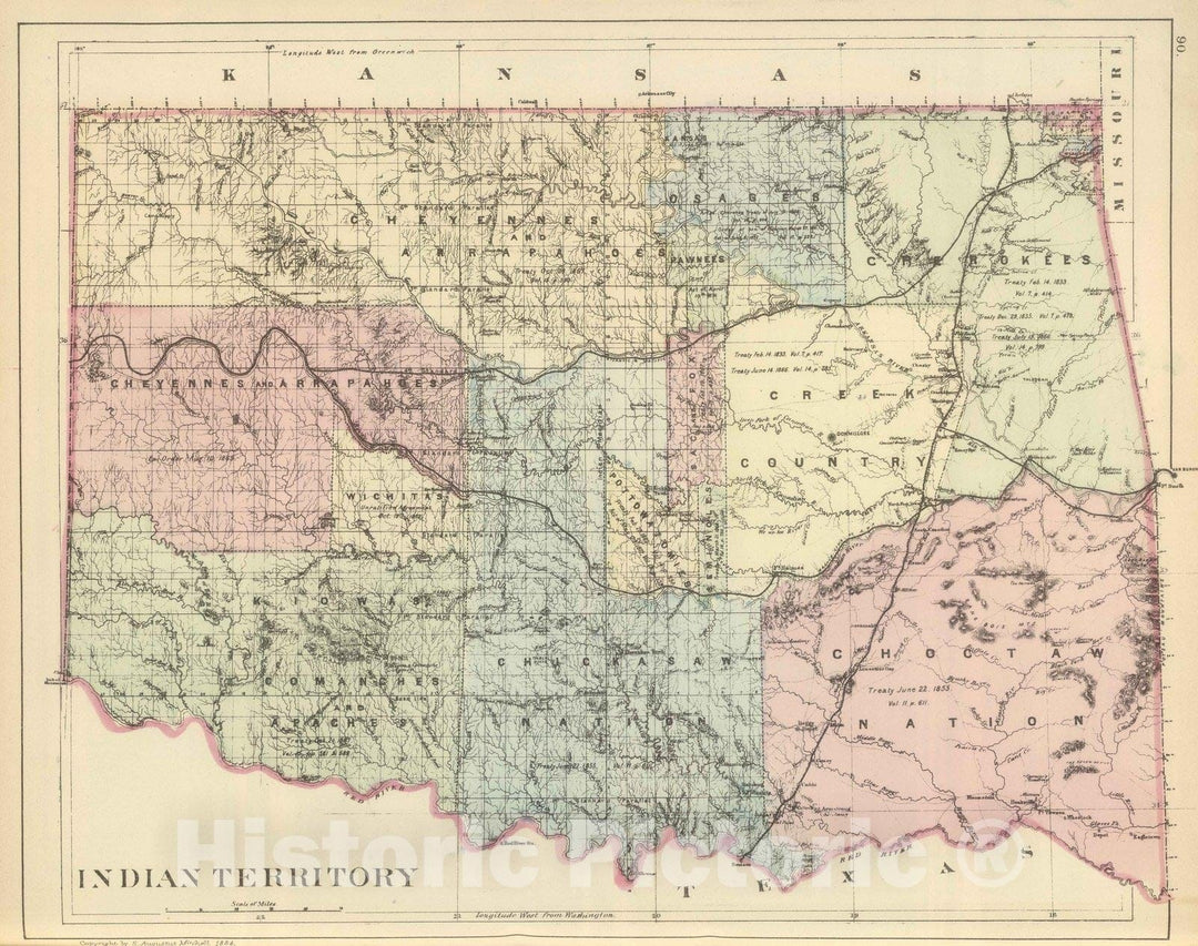 Historic Map : 1884 Indian Territory. - Vintage Wall Art