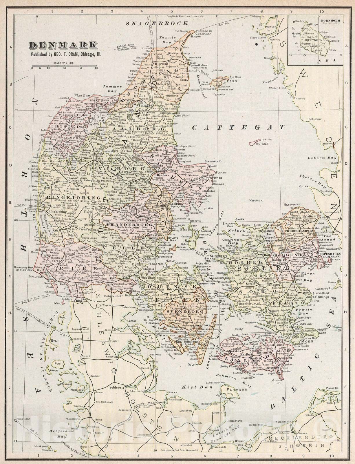 Historic Map : 1901 Denmark - Vintage Wall Art