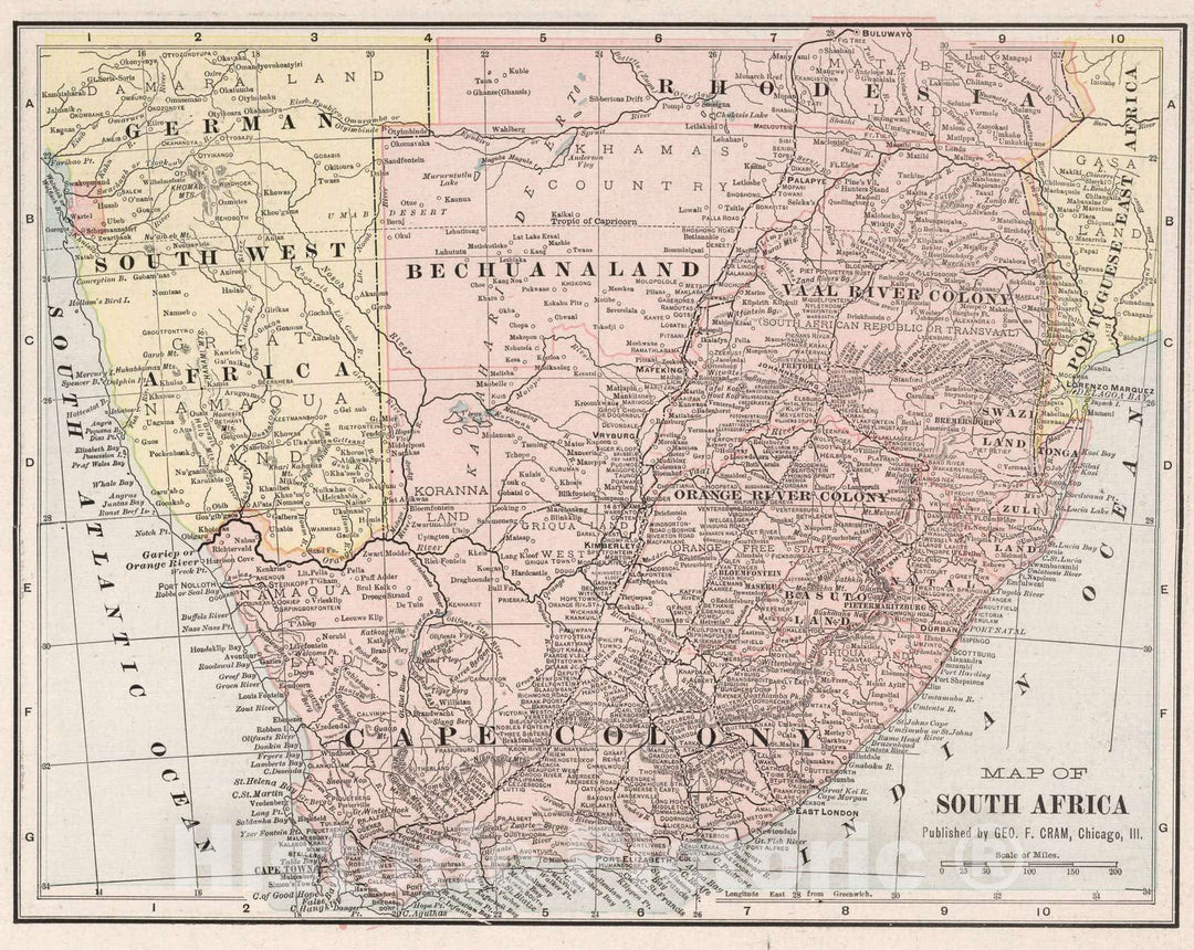 Historic Map : 1901 Map of South Africa - Vintage Wall Art